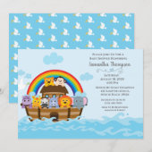 Boys Blue Noah's Ark Baby shower Uitnodiging (Voorkant / Achterkant)