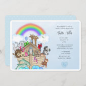 Boys Blue Noah's Ark Baby shower Uitnodiging (Voorkant / Achterkant)