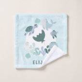 Boys Blue onder het Zee Kinderen van zeedieren Bad Handdoek (Wasdoekje)