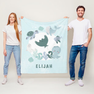 Boys Blue onder het Zee Ocean Animals Kinder Fleec Fleece Deken
