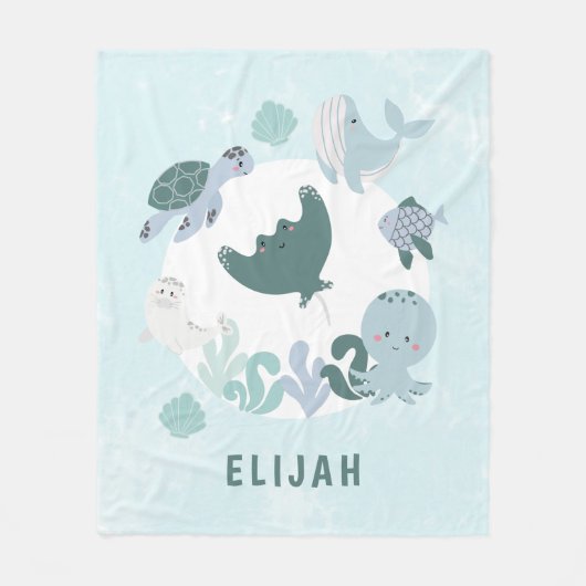 Boys Blue onder het Zee Ocean Animals Kinder Fleec Fleece Deken (Voorkant)