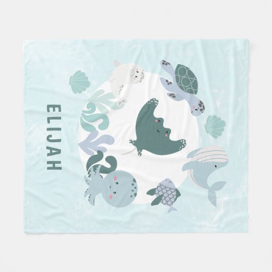 Boys Blue onder het Zee Ocean Animals Kinder Fleec Fleece Deken (Voorkant (Horizontaal))