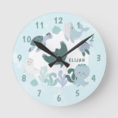 Boys Blue onder het Zee Ocean Animals & noem Kinde Ronde Klok (Voorkant)