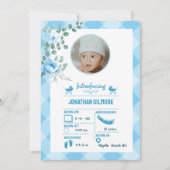 Boys Blue Photo Birth Stats Announounance Kaart (Voorkant)