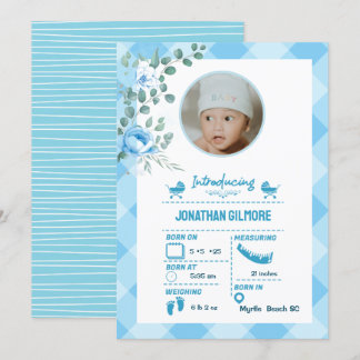 Boys Blue Photo Birth Stats Announounance Kaart