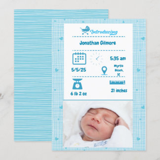 Boys Blue Photo Birth Stats Announounance Kaart