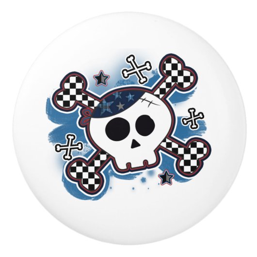 Boys Blue Pirate Skull Crossbones Punk Dresser Keramische Knop (Voorkant)