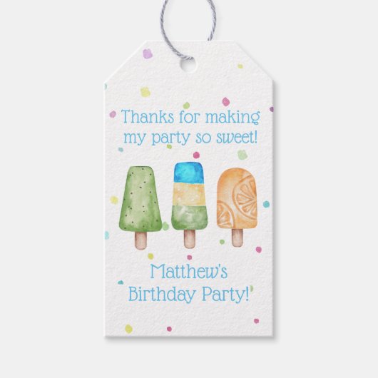 Boys Blue Popsile Birthday Favor Tag Cadeaulabel (Voorkant)