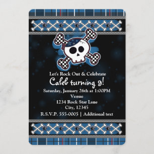 Boys Blue Pset Skull Crossbones Party Invitations Kaart