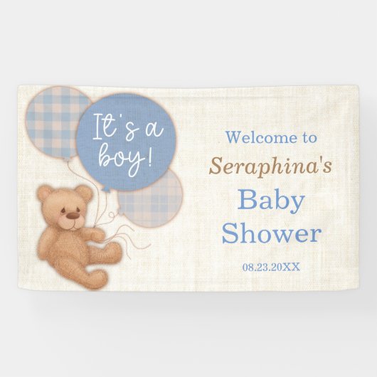 Boys Blue Pset Teddy Bear Baby shower Spandoek (Horizontaal)