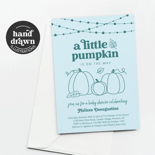 Boys Blue Pumpkin Baby shower Invitation Kaart