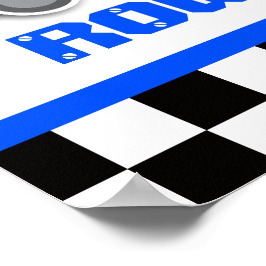 Boys blue raceauto, gepersonaliseerd poster (Hoek)