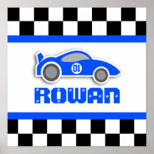 Boys blue raceauto, gepersonaliseerd poster