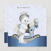 Boys Blue Rocking Horse Baby shower Kaart (Voorkant / Achterkant)