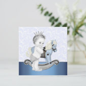 Boys Blue Rocking Horse Baby shower Kaart (Staand voorkant)