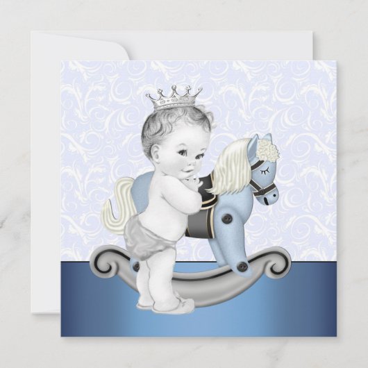 Boys Blue Rocking Horse Baby shower Kaart (Voorkant)