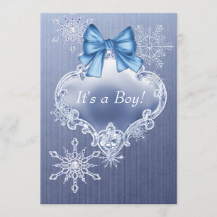 Boys Blue Snowflake Winter Wonderland Baby shower Kaart