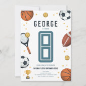 Boys Blue Sports Kinder 8th Birthday Kaart (Voorkant)