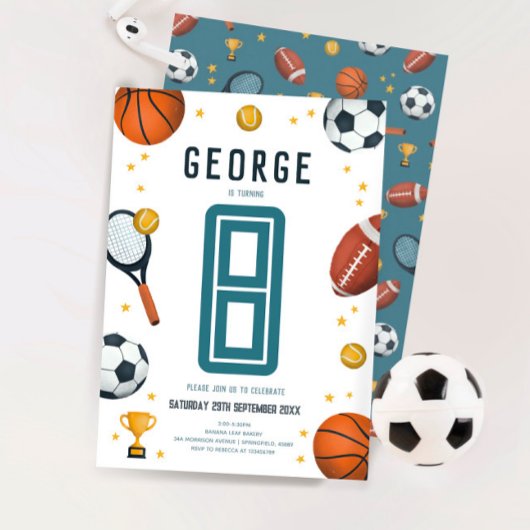 Boys Blue Sports Kinder 8th Birthday Kaart