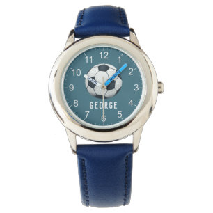 Boys Blue Sports Soccer Football Kinder Horloge