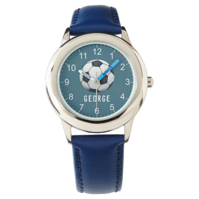 Boys Blue Sports Soccer Football Kinder Horloge (Voorkant)