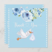 Boys Blue Stork Monogram Floral Baby shower Bedankkaart (Voorkant / Achterkant)