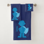 Boys Blue Superheld Silhouette - Aangepast Kind Bad Handdoek (Insitu)