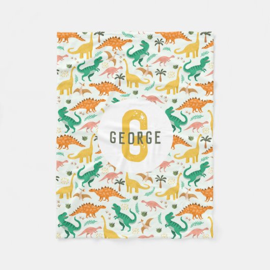 Boys Blue T-Rex Jungle Dinosaur Monogrammed Fleece Deken (Voorkant)