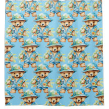 Boy's Blue Teddy Bear Douchegordijnen