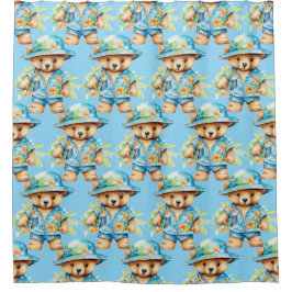 Boy's Blue Teddy Bear Douchegordijnen