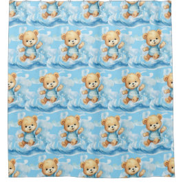 Boy's Blue Teddy Bear Douchegordijnen