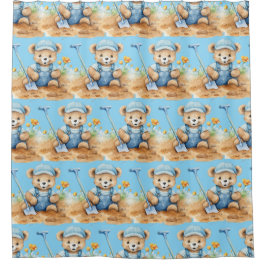 Boy's Blue Teddy Bear Douchegordijnen