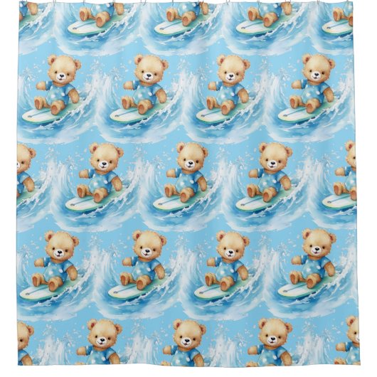 Boy's Blue Teddy Bear Douchegordijnen (Voorkant)