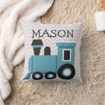 Boys Blue Train Personated Pillow