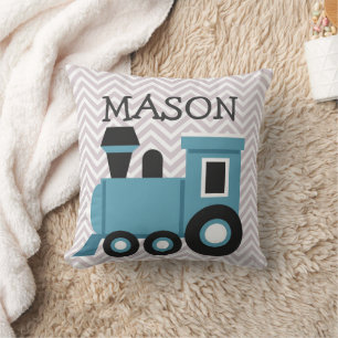 Boys Blue Train Personated Pillow Kussen