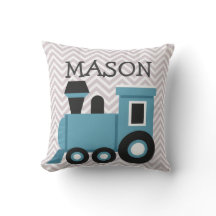 Boys Blue Train Personated Pillow