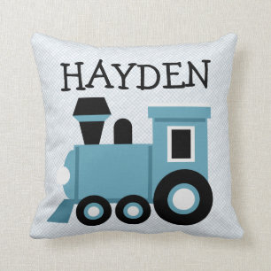 Boys Blue Train Pillow Kussen