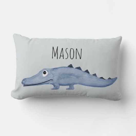 Boys Blue Waterverf Crocodile Safari Baby Nursery Kussen (Voorkant)