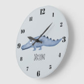 Boys Blue Waterverf Crocodile Safari Name Nursery Grote Klok (Hoek)