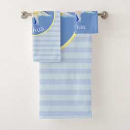 Boys Blue Waterverf Dinosaur en Name Kinder Bad Handdoek