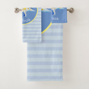 Boys Blue Waterverf Dinosaur en Name Kinder Bad Handdoek