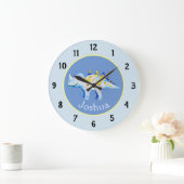 Boys Blue Waterverf Dinosaur en Name Kinder Grote Klok (Huis)