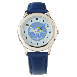 Boys Blue Waterverf Dinosaur en Name Kinder Horloge
