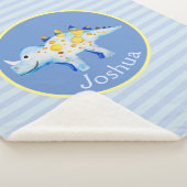 Boys Blue Waterverf Dinosaur en Name Kinder Sherpa Deken (3/4)