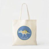 Boys Blue Waterverf Dinosaur en Name Kinder Tote Bag (Voorkant)