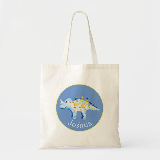 Boys Blue Waterverf Dinosaur en Name Kinder Tote Bag (Voorkant)