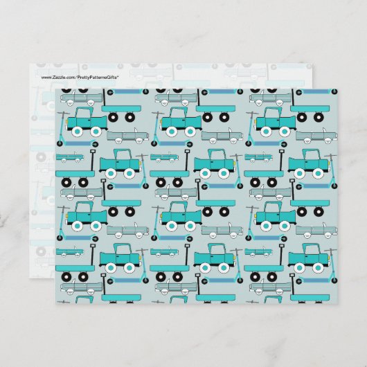 Boys Blue Wheels Retro Scooters auto's Wagons Truc Briefkaart (Voorkant / Achterkant)