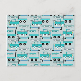 Boys Blue Wheels Retro Scooters auto's Wagons Truc Briefkaart