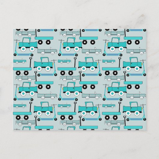 Boys Blue Wheels Retro Scooters auto's Wagons Truc Briefkaart (Voorkant)