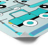 Boys Blue Wheels Retro Scooters auto's Wagons Truc Poster (Hoek)